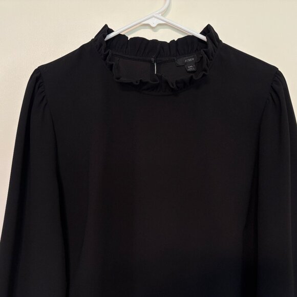 J. Crew #AI563 Women's L/S 365 Crepe Ruffleneck Shirt Top Blouse XXL/2XL Black - Picture 2 of 9